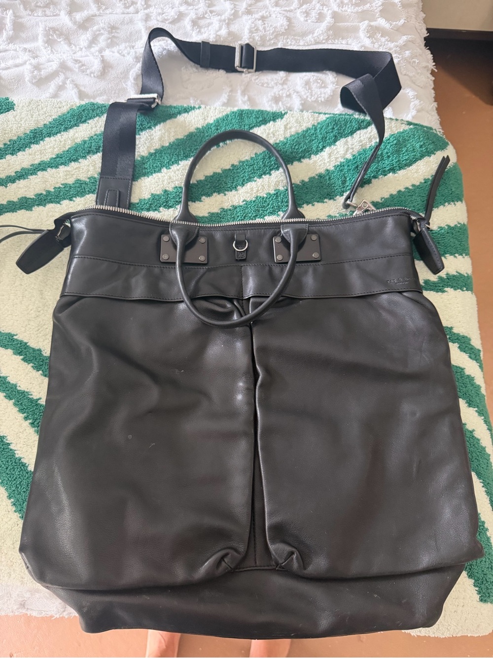 rag & bone Black Leather Large Tote / Weekender Shoulder Bag